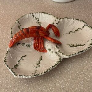 Majolica Ceramic Lobster Leaf Platter - Red and White